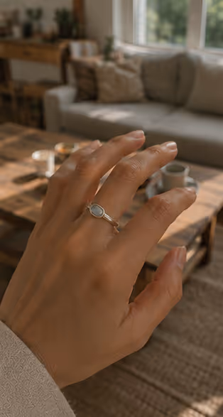 Handmade silver ring on hand
