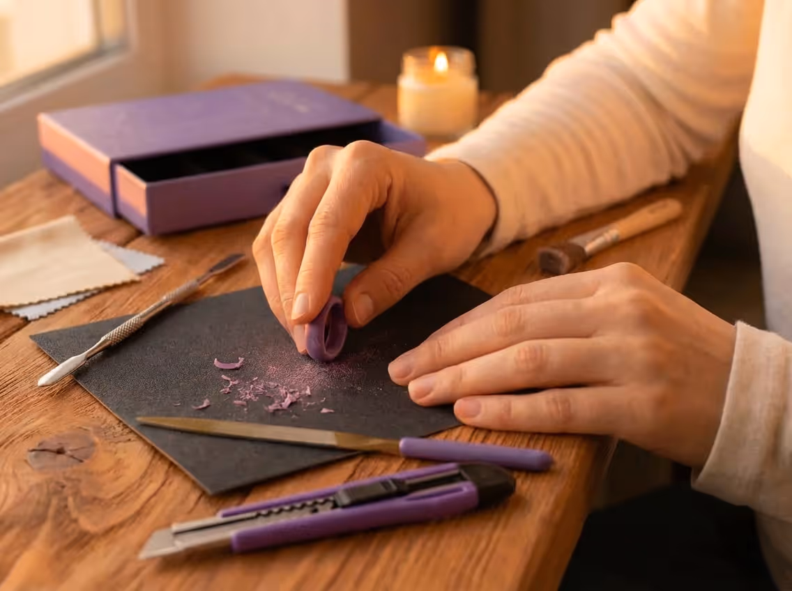 Hands shaping a wax ring on a dark surface, TrueToYou kit box visible in background
